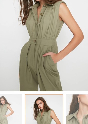 Kadın Haki Keten Midi Tulum - Görsel 2