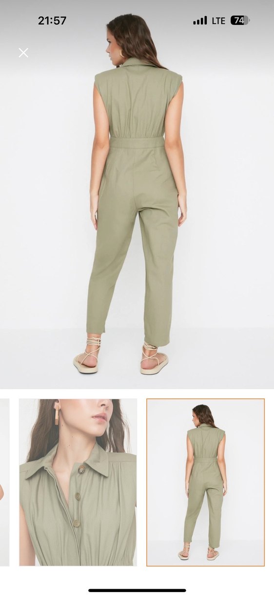 Kadın Haki Keten Midi Tulum - Görsel 4