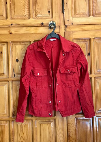 Kırmızı Düğmeli Kadın Denim Ceket