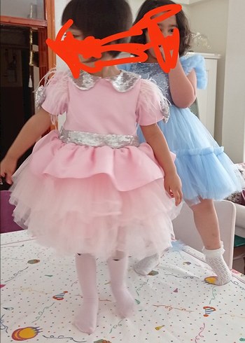 Pembe Fırfırlı Çocuk Abiye Elbise - Görsel 2
