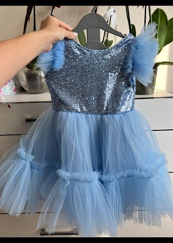 Mavi Fırfırlı Çocuk Abiye Elbise - Görsel 4