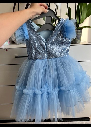 Mavi Fırfırlı Çocuk Abiye Elbise - Görsel 5