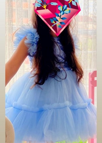 Mavi Fırfırlı Çocuk Abiye Elbise - Görsel 3