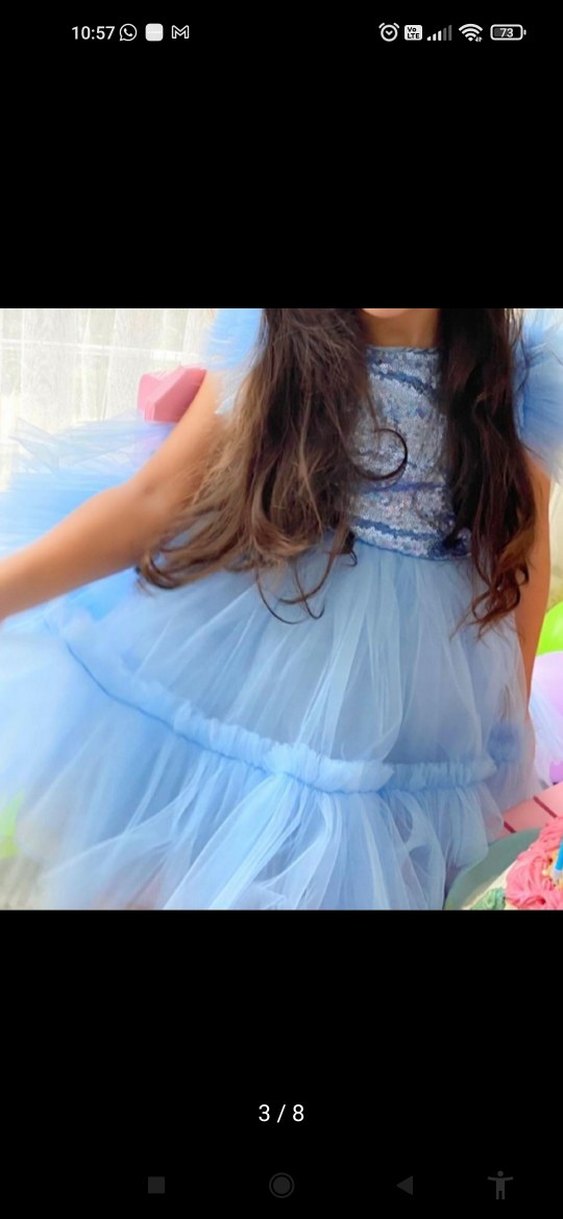 Mavi Fırfırlı Çocuk Abiye Elbise - Görsel 2