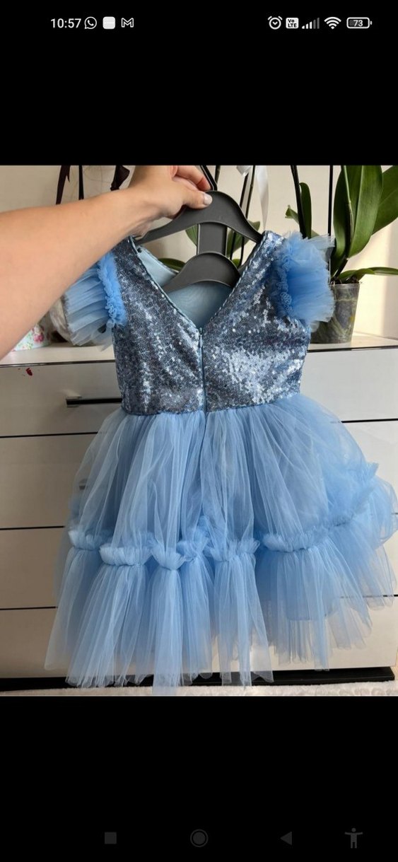 Mavi Fırfırlı Çocuk Abiye Elbise - Görsel 5