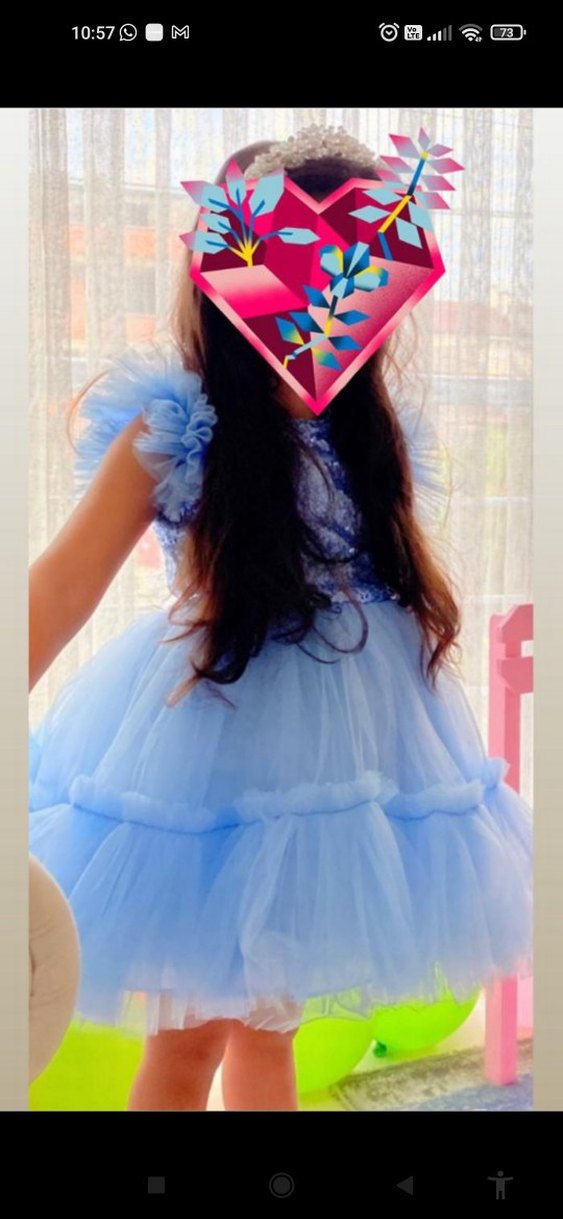 Mavi Fırfırlı Çocuk Abiye Elbise - Görsel 3