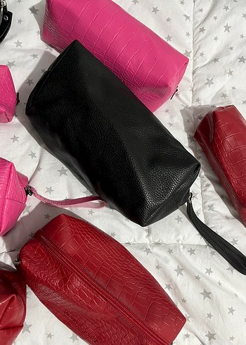 Fermuarlı Deri  Kadın Makyaj Çantası seti - Görsel 3