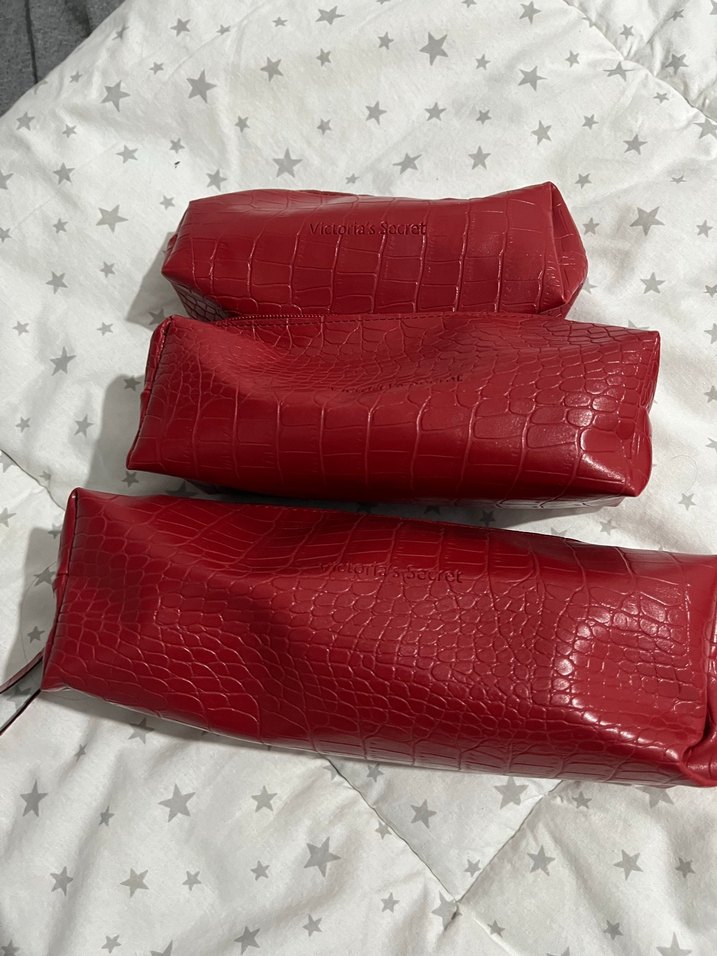 Kırmızı Deri Yılan Desenli Makyaj Çantası - Görsel 4