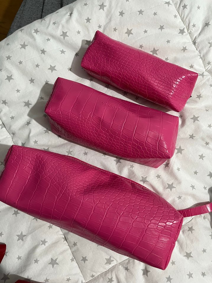 Pembe Deri Fermuarlı Kadın Makyaj Çantası - Görsel 3