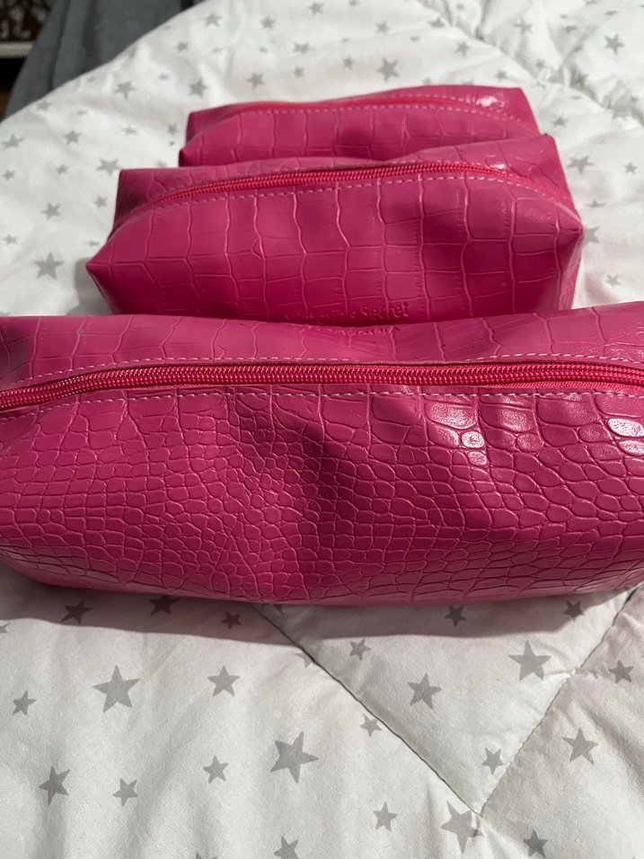 Pembe Deri Fermuarlı Kadın Makyaj Çantası - Görsel 2