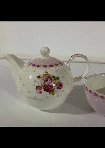 Pembe Porselen Çaydanlık ve Fincan Seti - Görsel 6