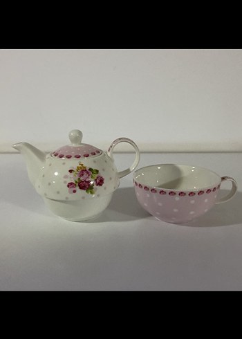 Pembe Porselen Çaydanlık ve Fincan Seti - Görsel 2