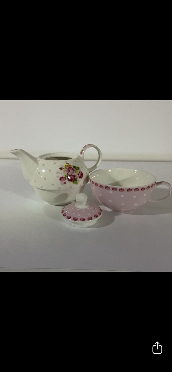 Pembe Porselen Çaydanlık ve Fincan Seti - Görsel 3