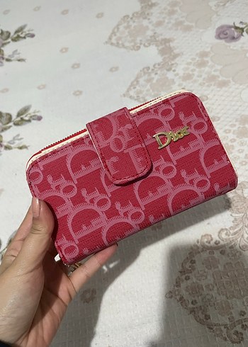 Dior Kırmızı Baskılı Süet Fermuarlı Cüzdan