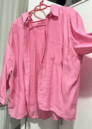 Düğmeli Pembe Kadın Gömlek