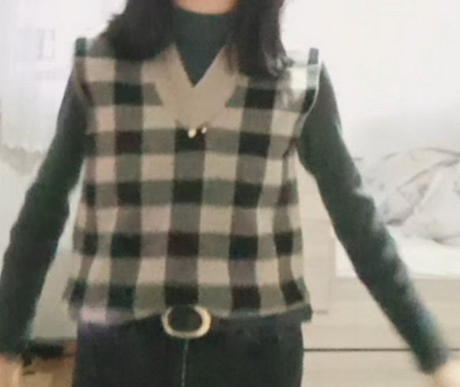 Gri Ekose V Yaka Örme Kadın Süveter - Görsel 3