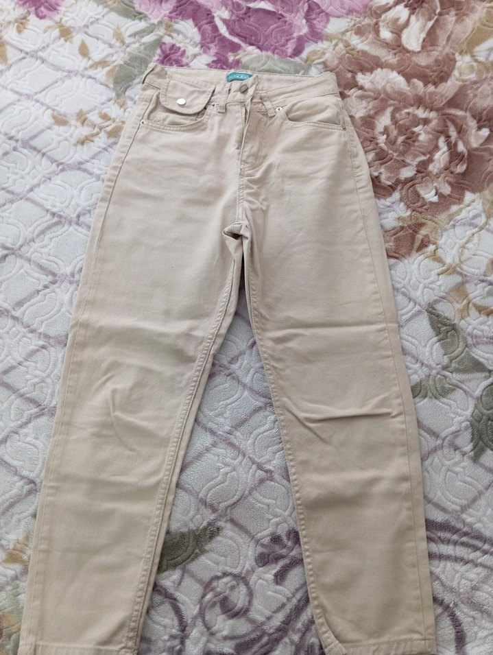 Bej Süet Rahat Kesim Kadın Pantolon - Görsel 4