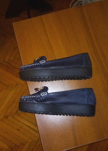 Kız Çocukları İçin Koyu Mavi Deri Tokalı Loafer - Görsel 2