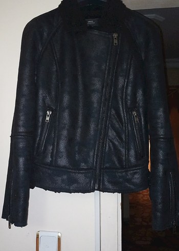 Kadın Siyah Deri Kürklü Biker Ceket - Görsel 3