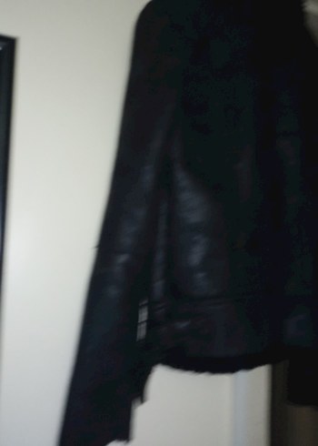 Kadın Siyah Deri Kürklü Biker Ceket - Görsel 9