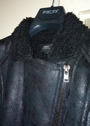 Kadın Siyah Deri Kürklü Biker Ceket - Görsel 4