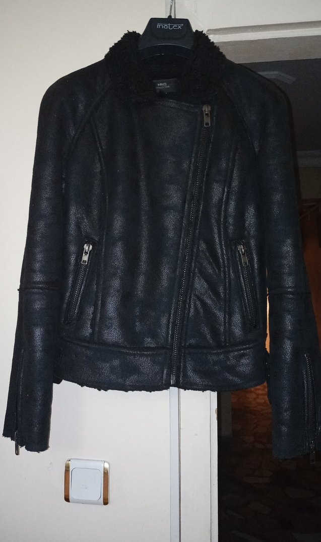 Kadın Siyah Deri Kürklü Biker Ceket - Görsel 3