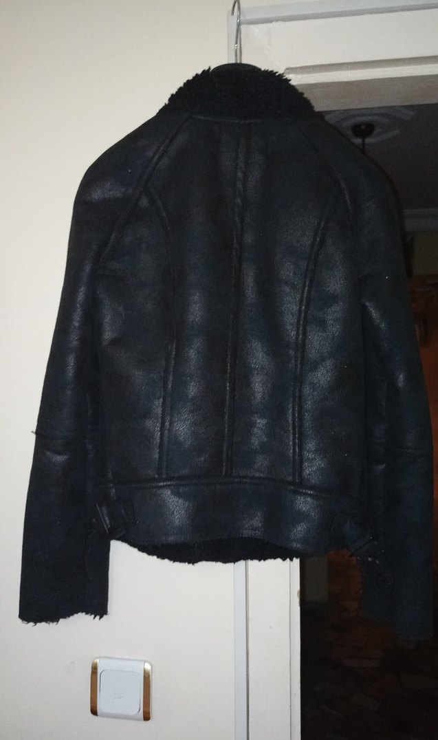 Kadın Siyah Deri Kürklü Biker Ceket - Görsel 5