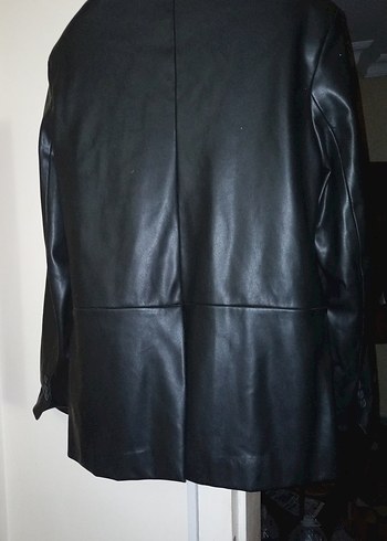 Kadın Siyah Midi Deri Ceket Kemerli - Görsel 2