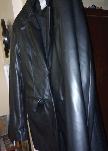 Kadın Siyah Midi Deri Ceket Kemerli - Görsel 4