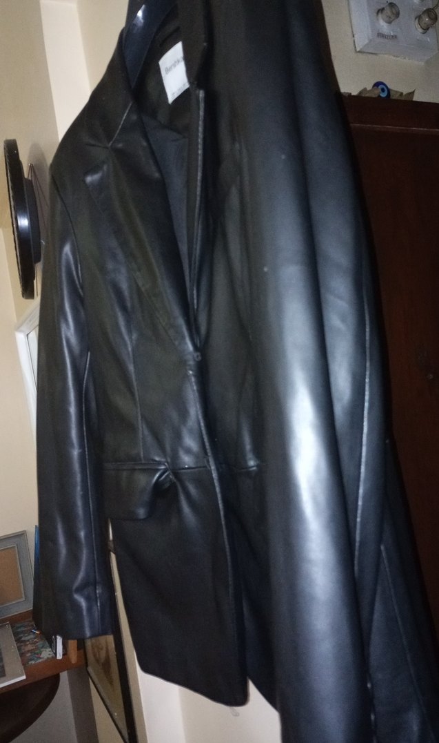 Kadın Siyah Midi Deri Ceket Kemerli - Görsel 4