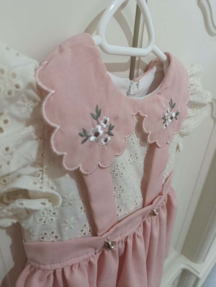 Pembe Nakışlı Kız Çocuk Elbisesi - Görsel 2