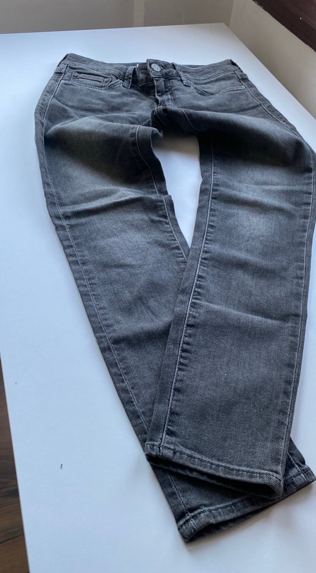 Düğmeli Gri Kadın Denim Pantolon - Görsel 3