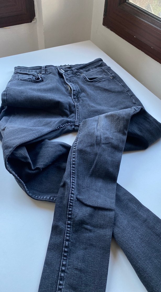 Koyu Gri Fermuarlı Kadın Denim Pantolon - Görsel 3
