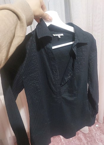 Düğmeli Siyah Kadın Gömlek - Görsel 2