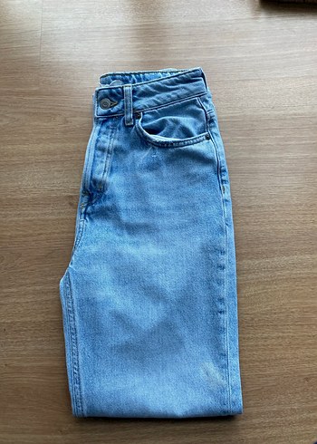 Düğmeli Mavi Kadın Midi Kot Pantolon - Görsel 4