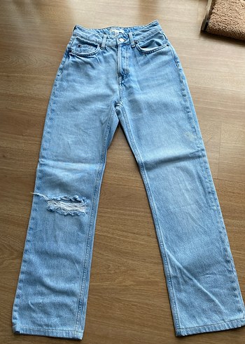 Düğmeli Mavi Kadın Midi Kot Pantolon - Görsel 6