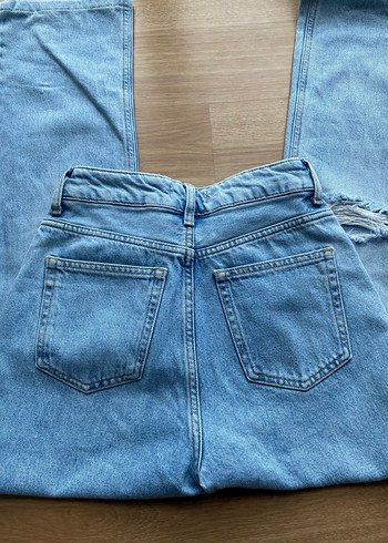 Düğmeli Mavi Kadın Midi Kot Pantolon - Görsel 5