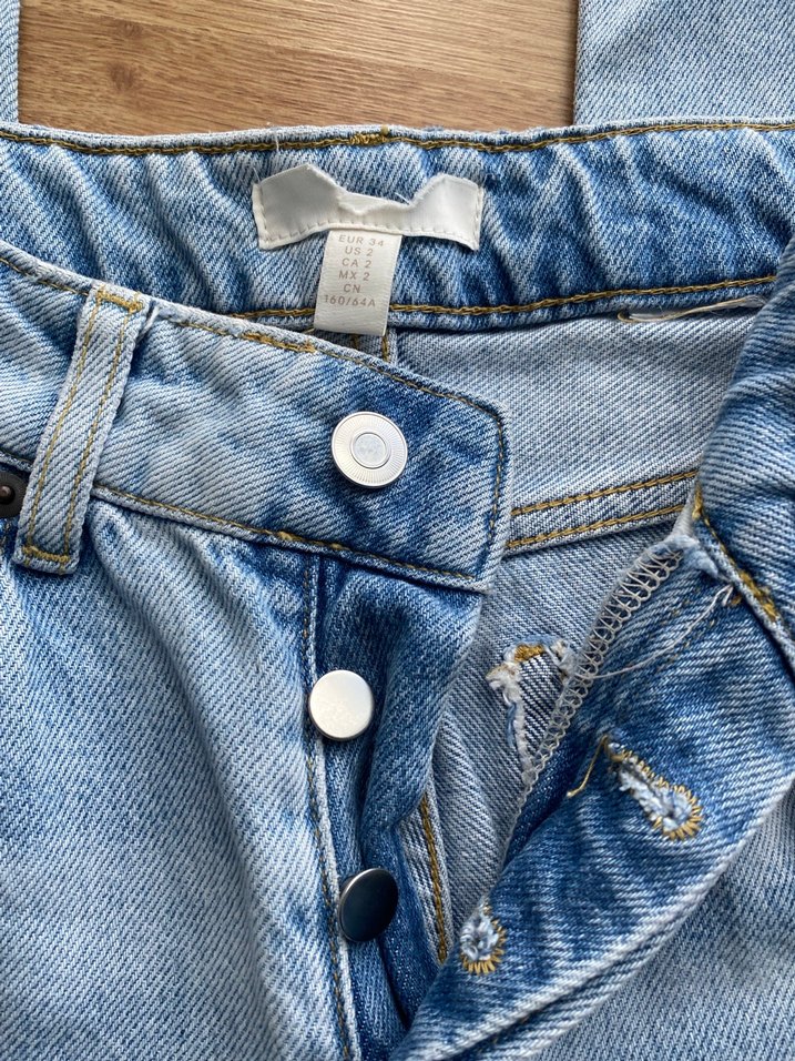 Düğmeli Mavi Kadın Midi Kot Pantolon - Görsel 2