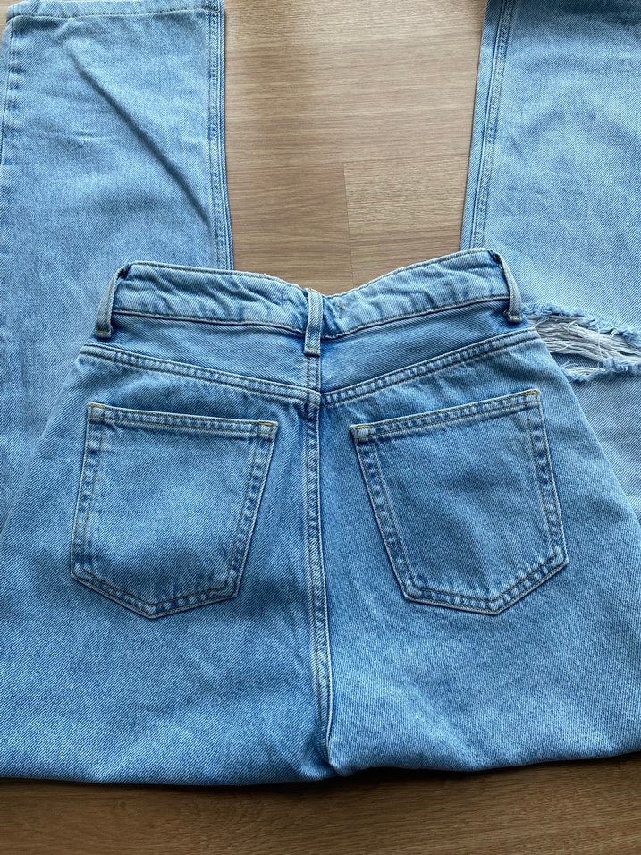 Düğmeli Mavi Kadın Midi Kot Pantolon - Görsel 5