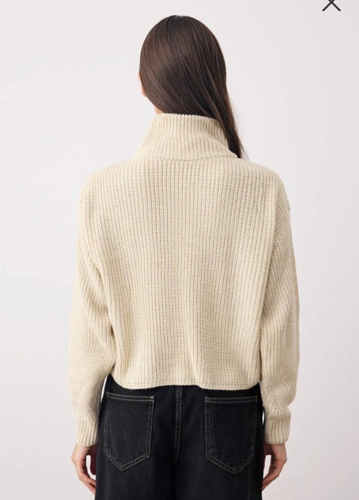 Bej Yarım Fermuarlı Örgü Kadın Kazak - Görsel 3