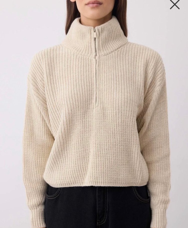 Bej Yarım Fermuarlı Örgü Kadın Kazak - Görsel 2