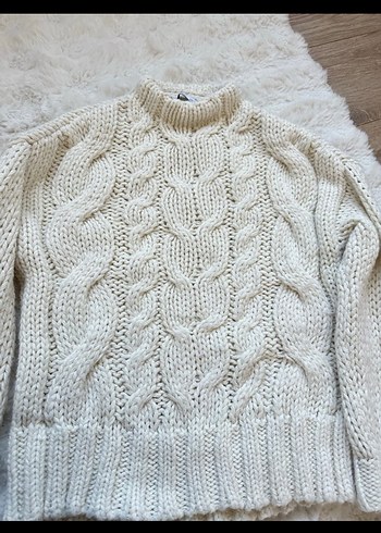 Beyaz Bohem Örgü Kadın Kazak - Görsel 3