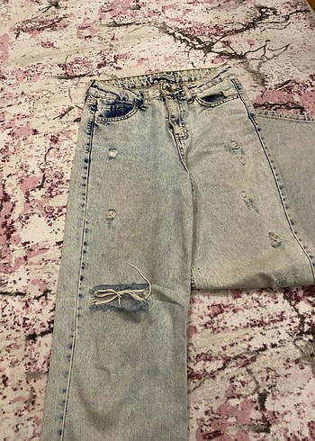 Kadın Gri Mini Kot Şort Bol Kesim - Görsel 2