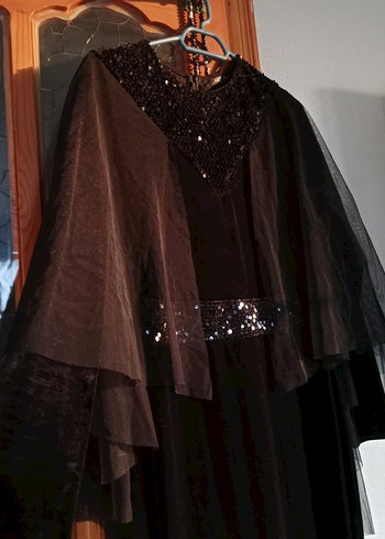 36 Beden Siyah Uzun Drapeli Gotik Abiye Elbise