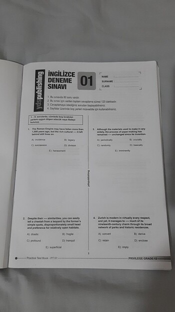  yds publishing privilege 12. sınıf practice test book