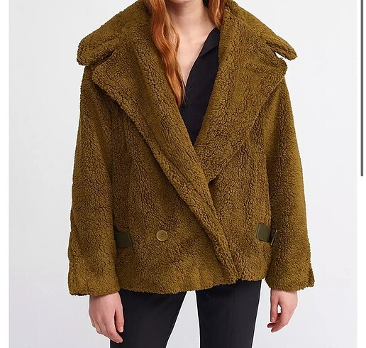 Peluş kısa mont haki