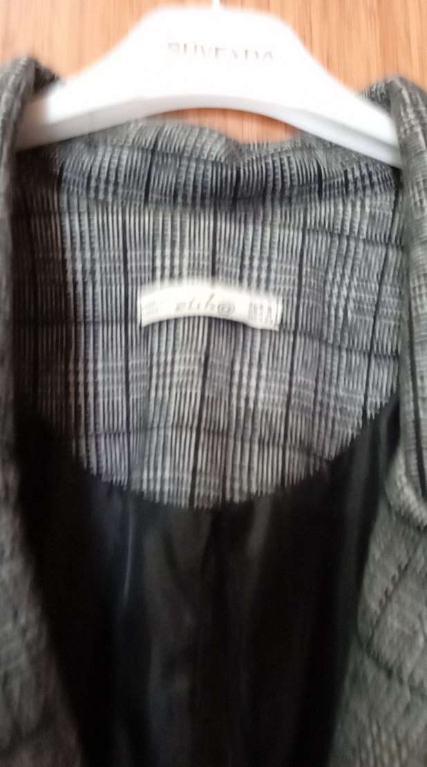 Düğmeli Gri Uzun Kadın Ceket - Görsel 3