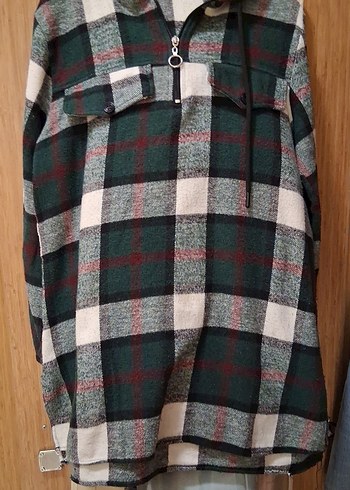 Kadın Ekose Desenli Kapüşonlu Uzun Kollu Gömlek - Görsel 2