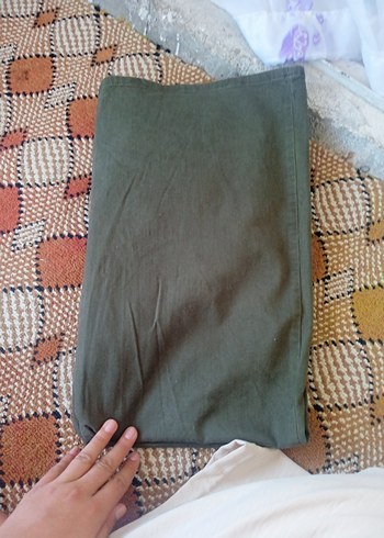 Keten Kumaş Kemerli haki siyah Kadın Pantolon - Görsel 2