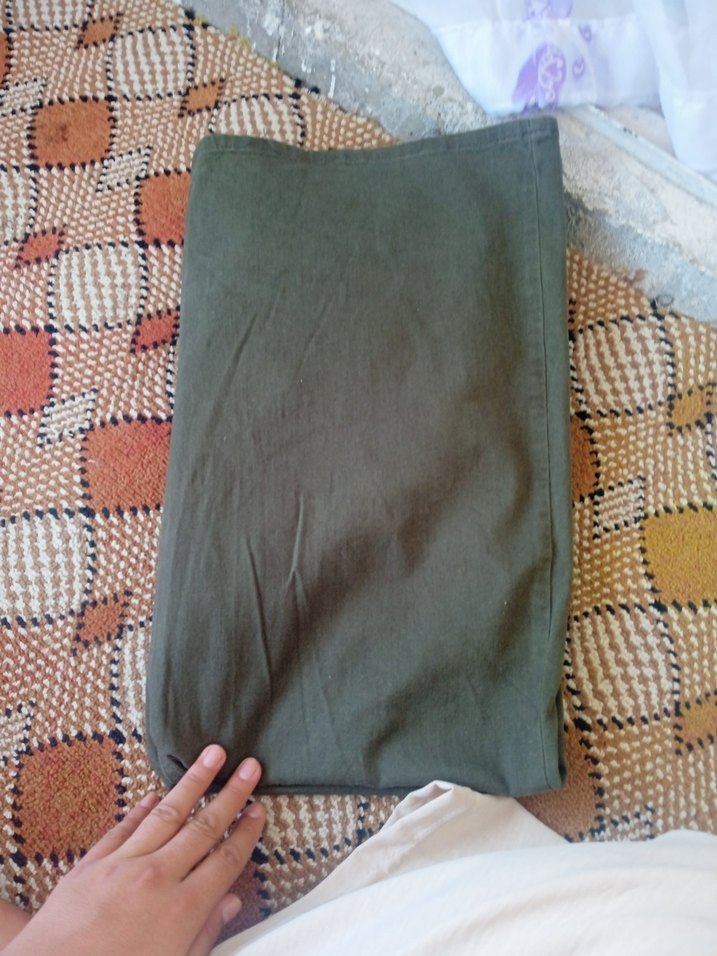 Keten Kumaş Kemerli haki siyah Kadın Pantolon - Görsel 2